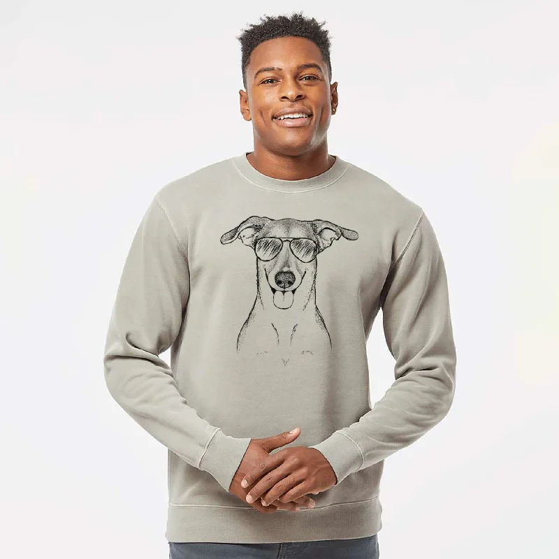 Aviator Phoebe the Corgi Mix - Unisex Pigment Dyed Crew Sweatshirt Hoodie with Tied Waist Feminine Flattering