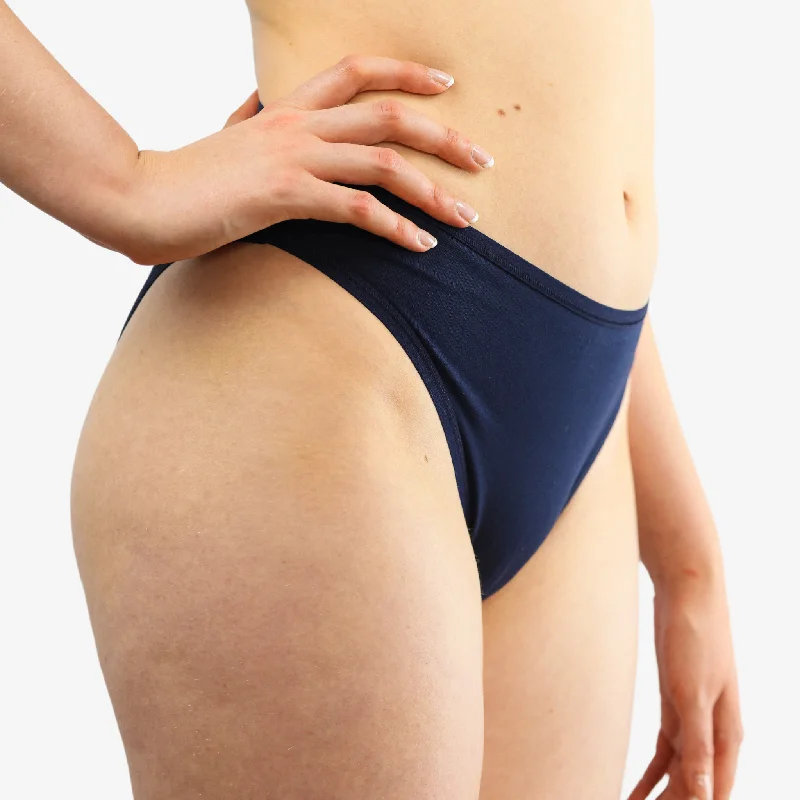 Women’s organic cotton low-rise bikini bottoms in navy blue Ribbed bikini, Textured fabric, Sexy, Stylish