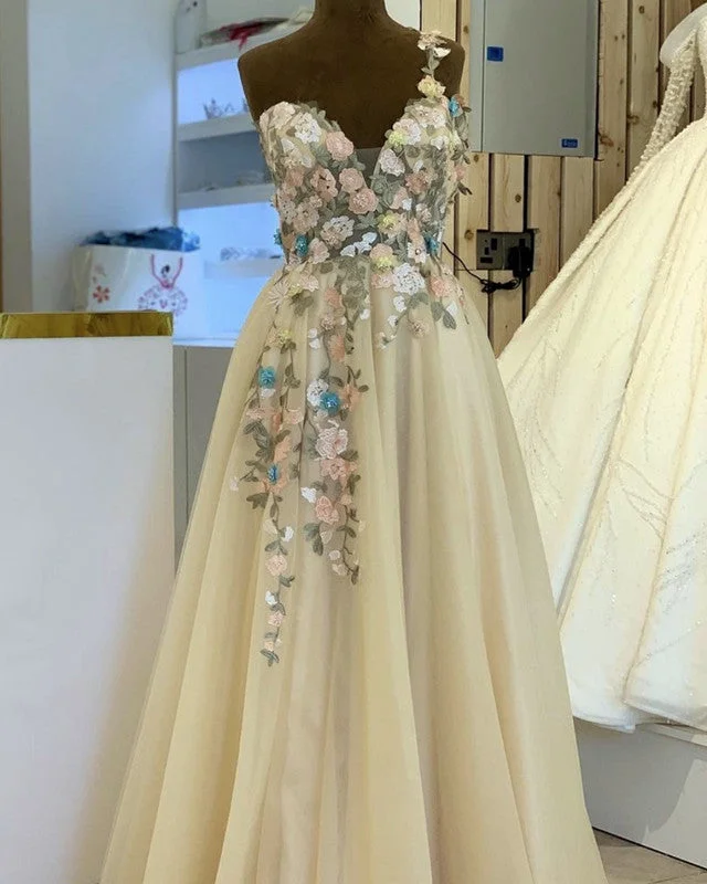Tulle Floor Length Dress One Shoulder 3D Flowers Embroidery Tunics Evening elegant