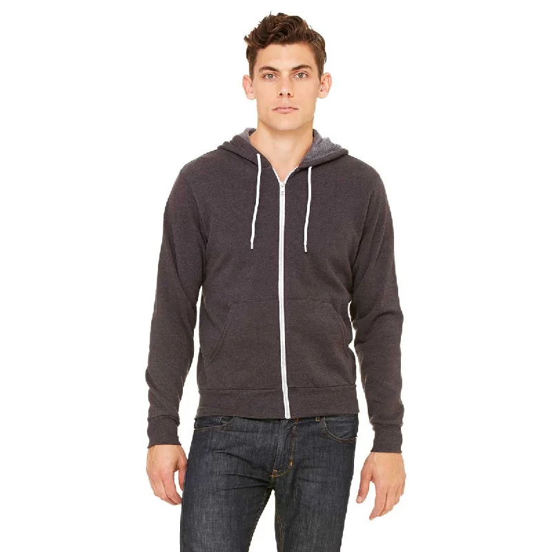 Bella + Canvas Unisex Dark Grey Heather Full-Zip Hoodie Hoodie with Zipper Versatile Modern