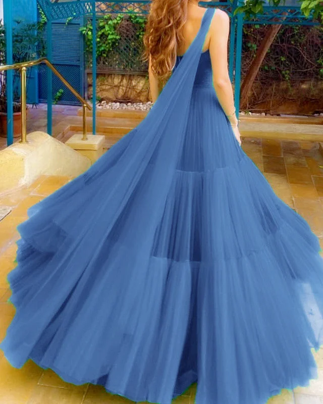 Tulle Ruffles Prom Dresses One Shoulder Tunics Fashionable chic