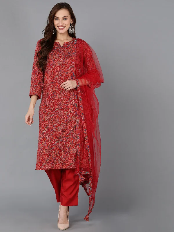 Women's Cotton Blend Floral Printed Kurta Pants With Dupatta - Ahika Trendy Printed Pants