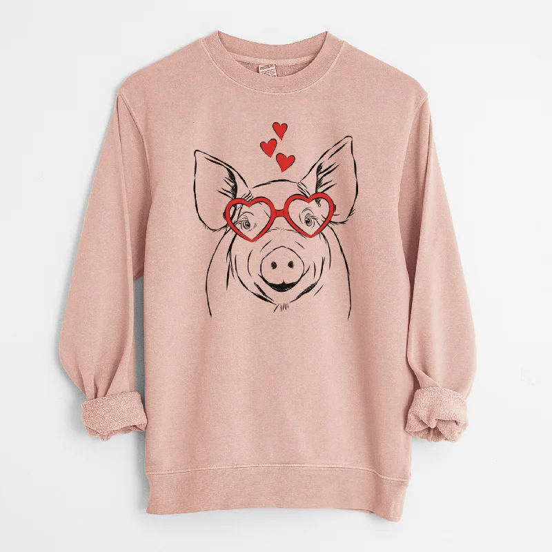 Valentine Perry the Pig - Unisex Pigment Dyed Crew Sweatshirt Hoodie with Bell Sleeves Flared Feminine