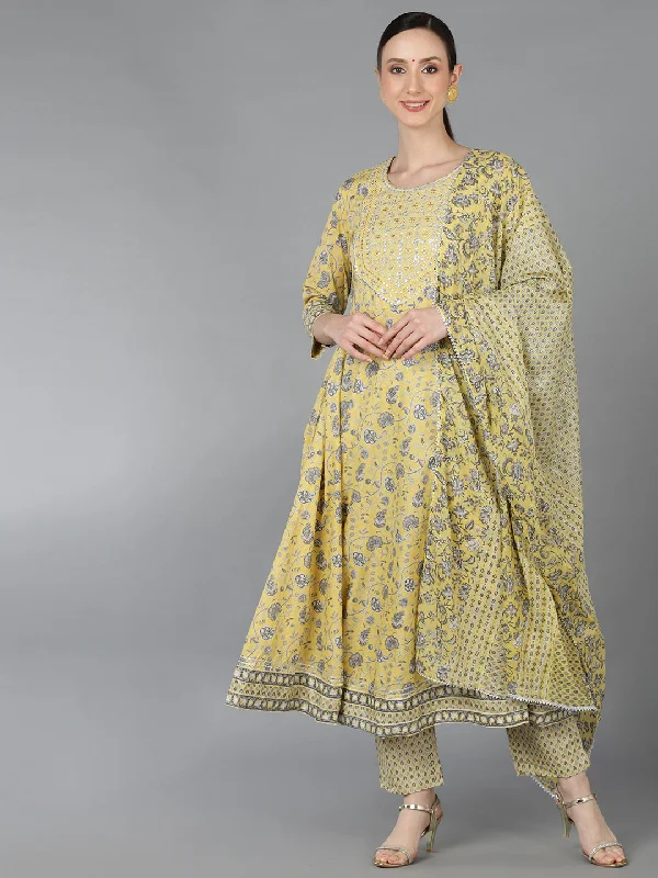 Women's Cotton Yoke Design Printed Kurta Pants With Dupatta - Ahika Comfortable Jogger Trousers