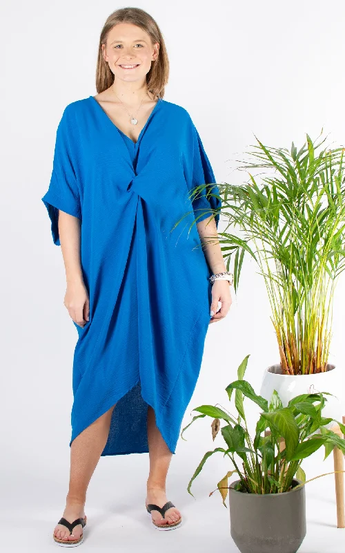 Whoopi V-neck Dress | Blue Tunics Satin smooth
