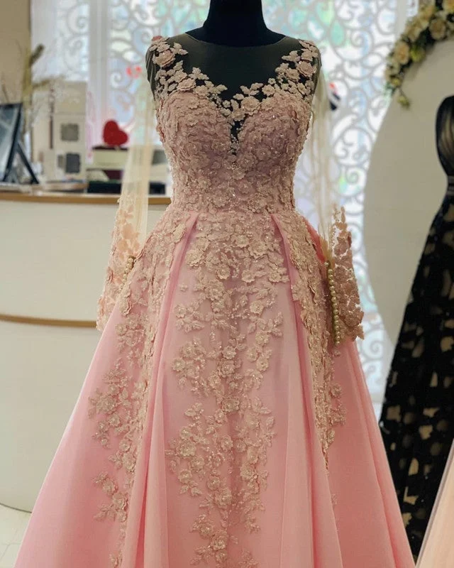 Long Sleeves Prom Dresses Tulle Lace Embroidery Tunics Canvas sturdy