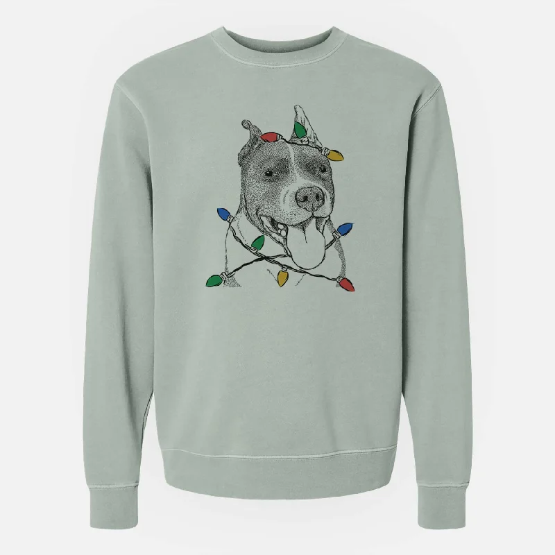 Christmas Lights Piggy the American Staffordshire Terrier - Unisex Pigment Dyed Crew Sweatshirt Hoodie with Zipper Versatile Modern