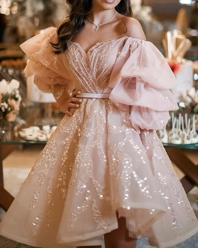 Cute A-line Ruffles Sleeves Prom Homecoming Dresses Short Floral Print girly