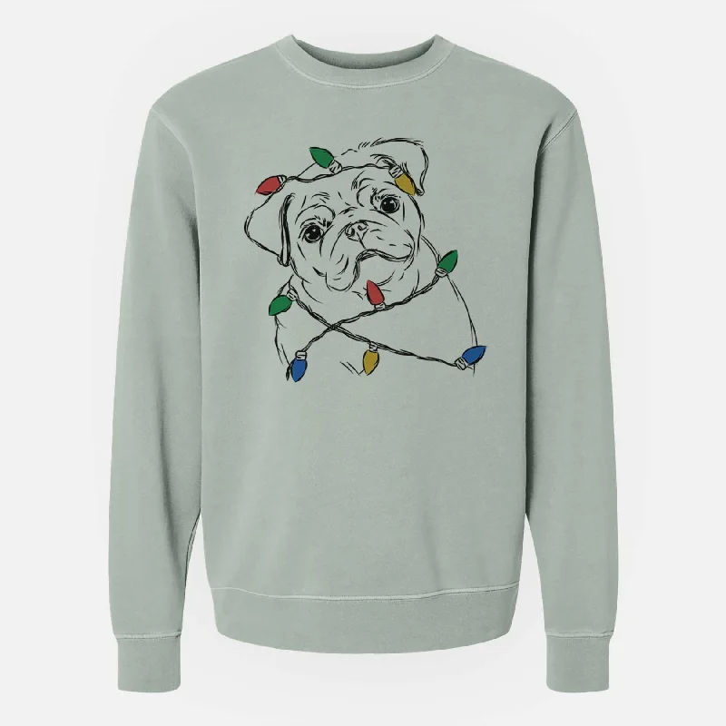 Christmas Lights Otis the Pug - Unisex Pigment Dyed Crew Sweatshirt Hoodie with Slit Hem Functional Movement