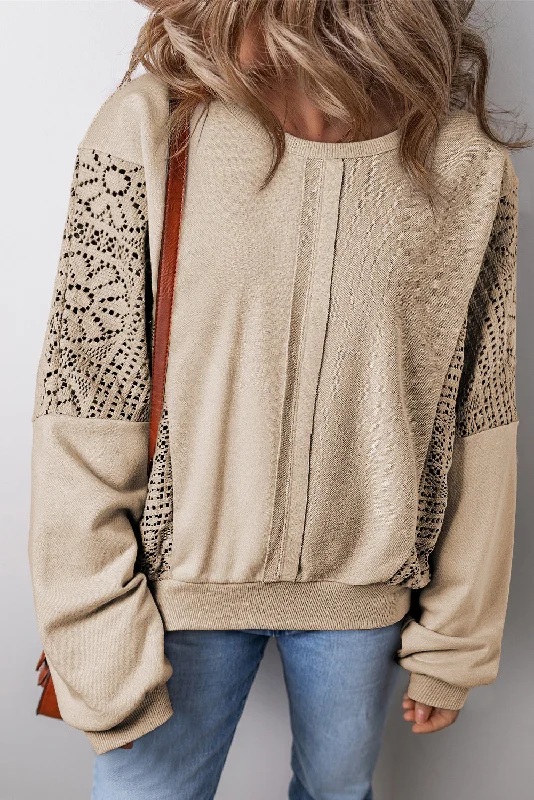 Eyelet Detail Sweatshirt - Taupe Hoodie with Zipper Versatile Modern