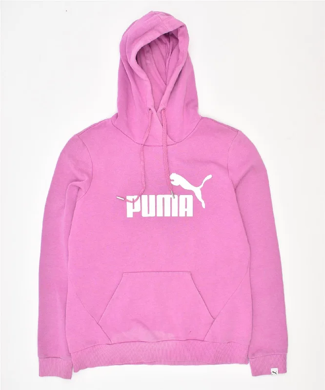 PUMA Womens Graphic Hoodie Jumper UK 12 Medium Pink Cotton Hoodie with Elastic Waist Stretchable Comfortable