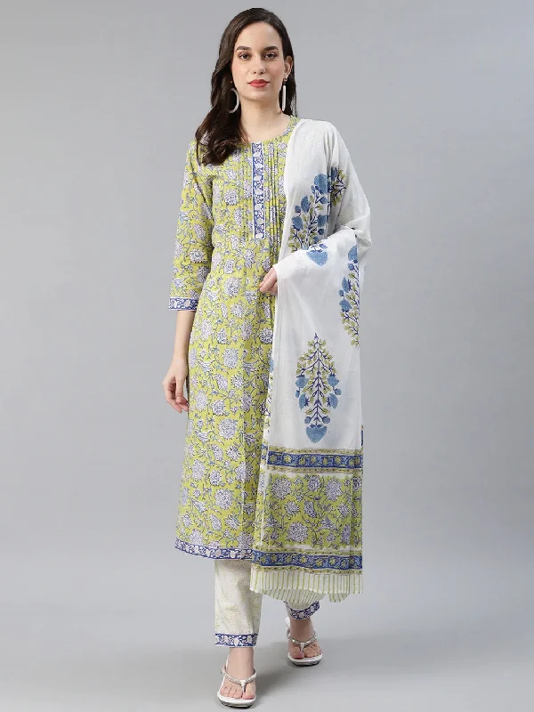 Women's Cotton Printed Kurta Pant Dupatta Set - Ahika Trendy Palazzo Pants