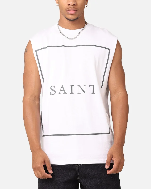 Saint Morta Division Oversized Muscle T-Shirt White/Black-- Chenille Blend Fleece Blend Nylon Blend