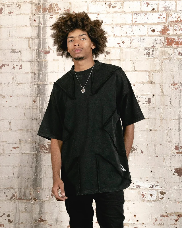 Saint Morta Deconstructed PSI Boxy Vintage T-Shirt Vintage Black-- Lace Blend Ribbed Blend Corduroy Blend