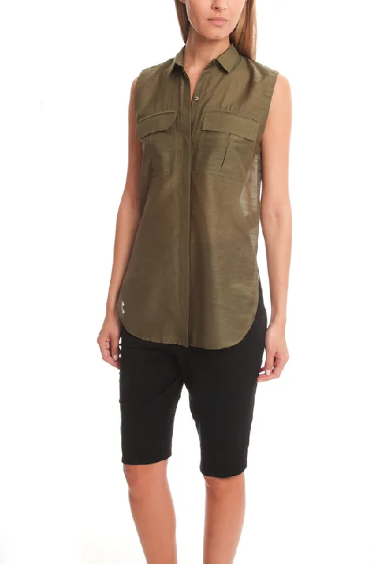 Helmut Lang Shirting Sleeveless Top-- Satin Blend Silk Blend Wool Blend