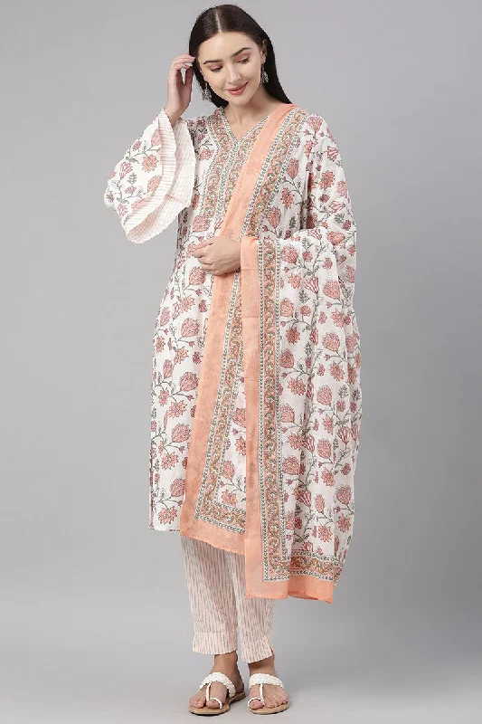 Women's Cotton Printed Kurta Pant Dupatta Set - Ahika Classic Bootcut Trousers