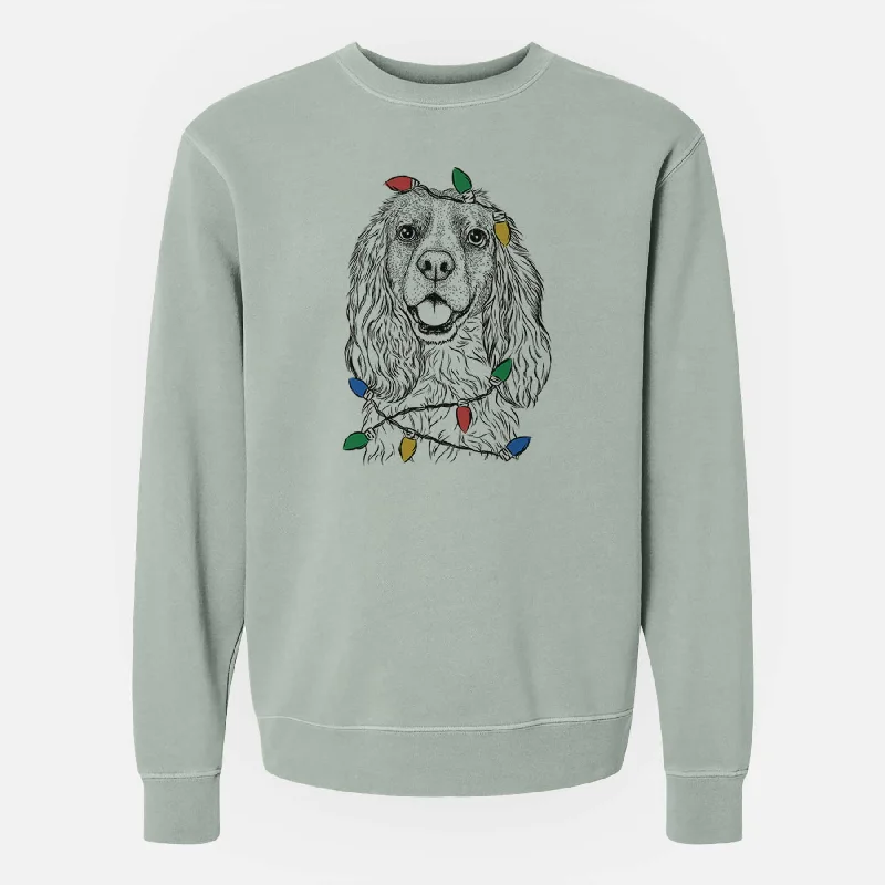 Christmas Lights Perry the Cockalier - Unisex Pigment Dyed Crew Sweatshirt Hoodie with Raw Hem Edgy Unfinished