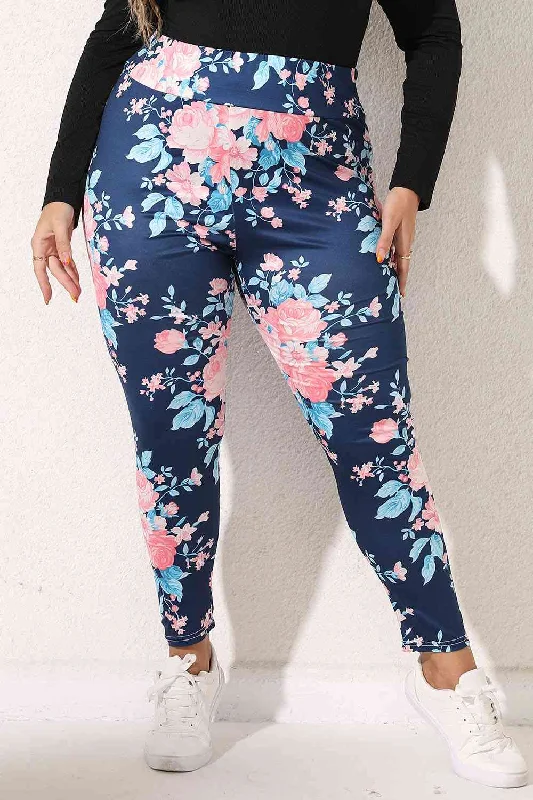 Plus Size Floral Print Legging Trendy Ombre Effect Leggings