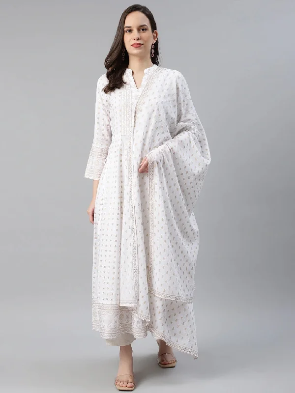 Women's Cotton Printed Kurta Pant Dupatta Set - Ahika Soft Cotton Pants