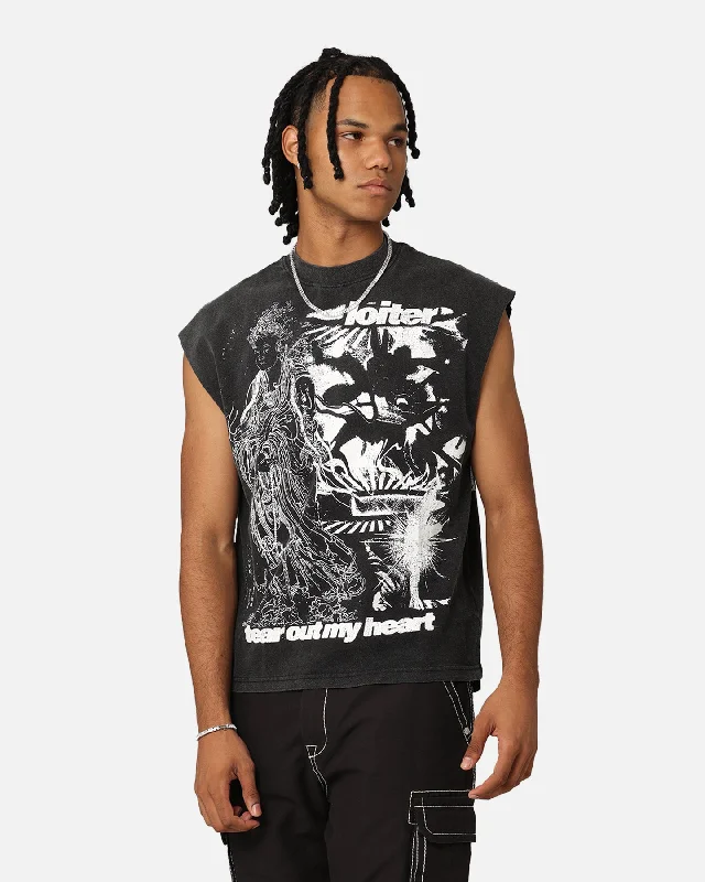 Loiter Soulless Oversized Muscle T-Shirt Vintage Black-- Striped Floral Plaid