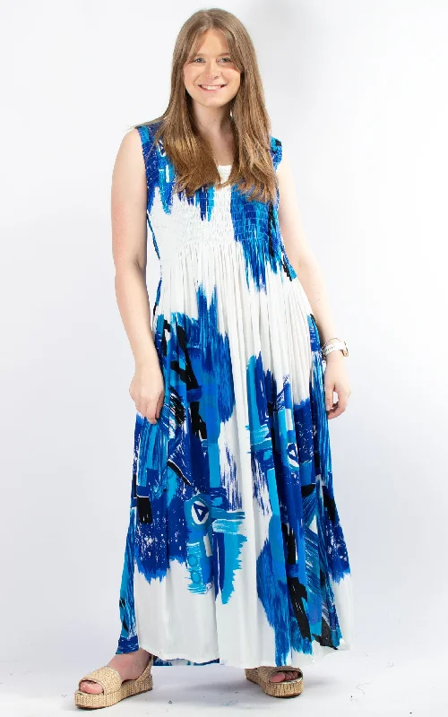 Rita Patterned Dress | White & Blue Tunics Office stylish