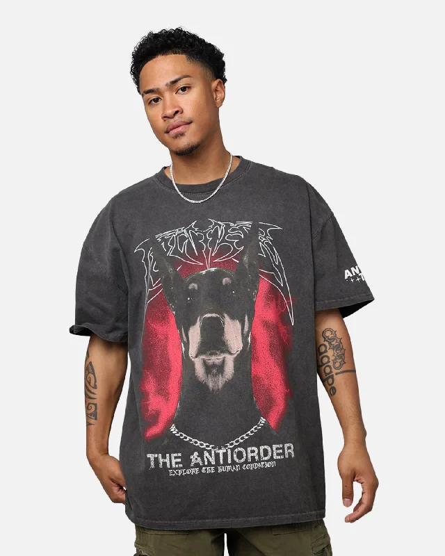 Loiter X The Anti Order Anti Tour Vintage T-Shirt Black Wash-- Collared Crew Neck Turtle Neck