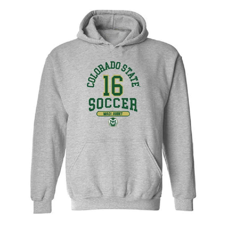 Colorado State - NCAA Women's Soccer : Madi Audet - Hooded Sweatshirt Hoodie with Cuffed Sleeves Snug Secure