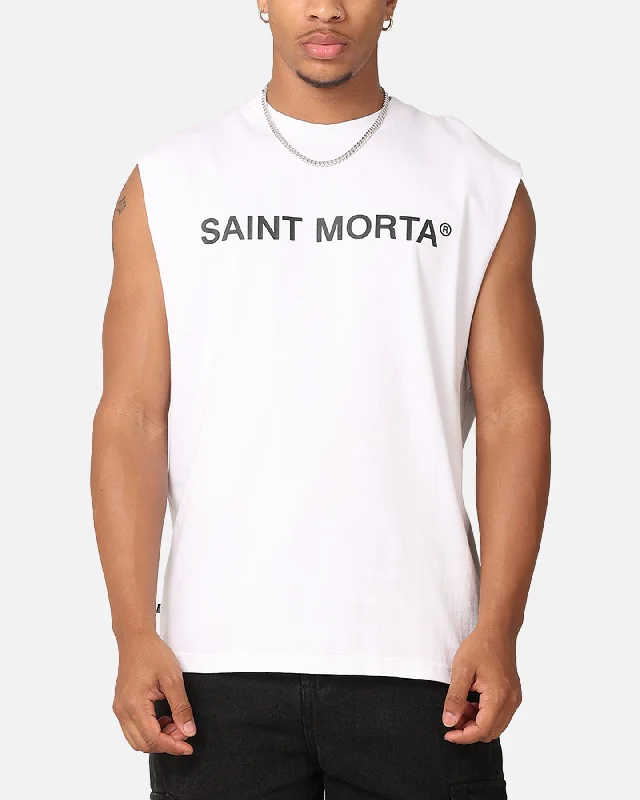 Saint Morta Official Oversized Muscle T-Shirt White/Black-- Striped Floral Plaid