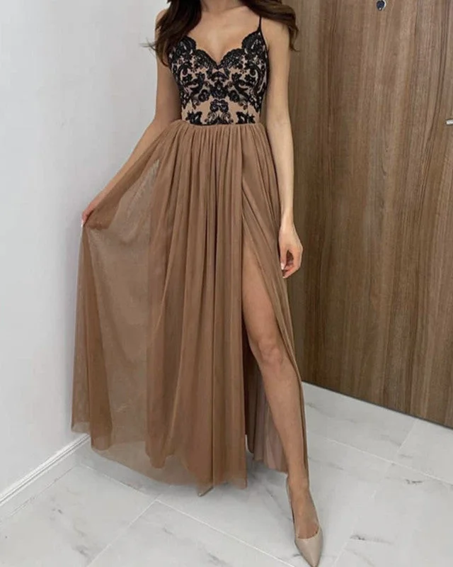Tulle Appliques V Neck Split Prom Dresses Tunics Essential wardrobe