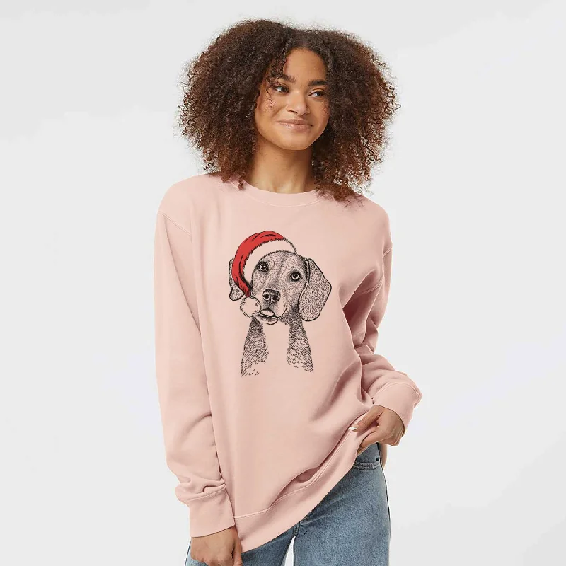 Santa Piggy the Beagle Mix - Unisex Pigment Dyed Crew Sweatshirt Hoodie with Raw Hem Edgy Unfinished