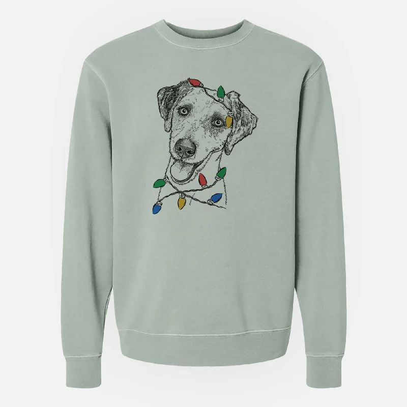 Christmas Lights Palm Palm the Aussiedoodle - Unisex Pigment Dyed Crew Sweatshirt Hoodie with Pastel Soft Subtle