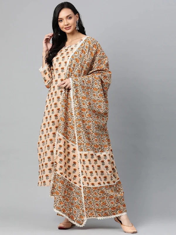 Women's Cotton Printed Kurta Pant Dupatta Set - Ahika Soft Cotton Pants