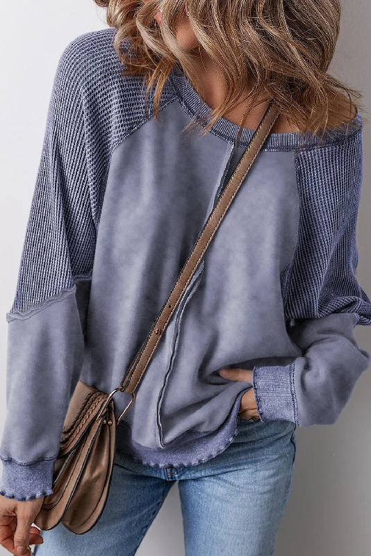 Cozy Weekend Sweatshirt - Blue Hoodie with Belted Waist Structured Tailored