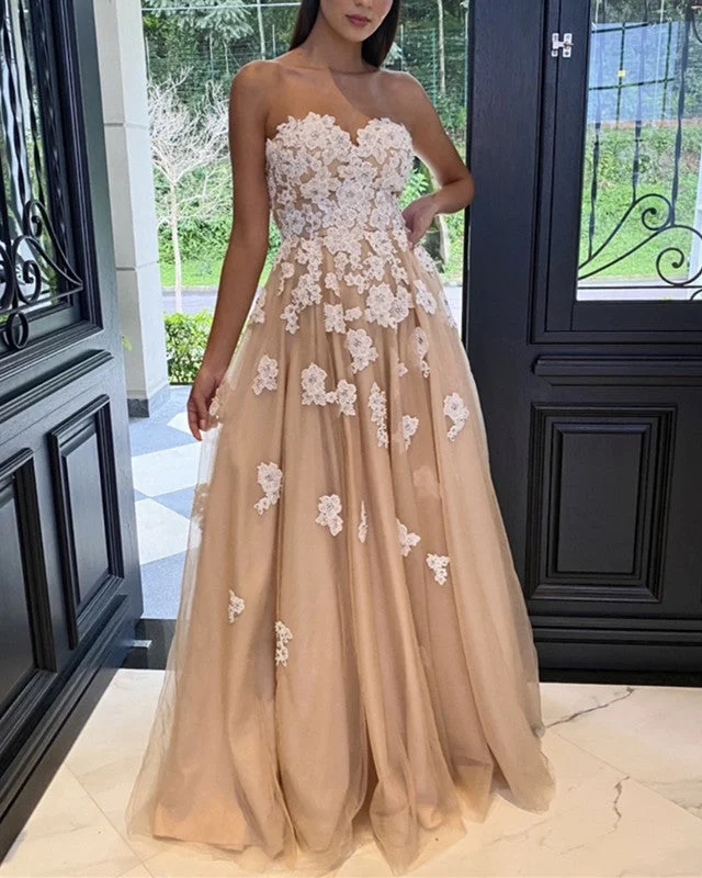 Tulle Sweetheart Embroidery Dresses Floor Length Tunics Stylish modern