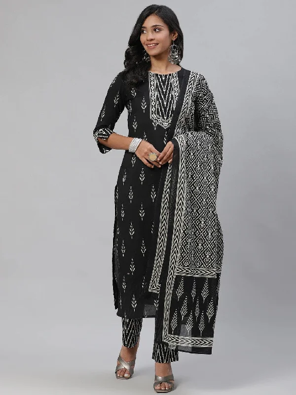 Women's Cotton Printed Kurta Pant Dupatta Set - Ahika Formal Wide-Leg Pants