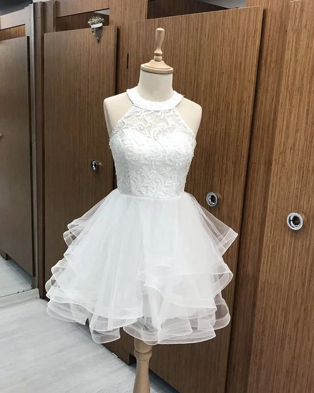 Short Organza Ruffles Homecoming Dresses Lace Halter Tunics Distressed trendy