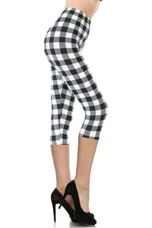 Multi-color Print, Cropped Capri Leggings In A Fitted Style With A Banded High Waist Fashionable Solid Color Tights