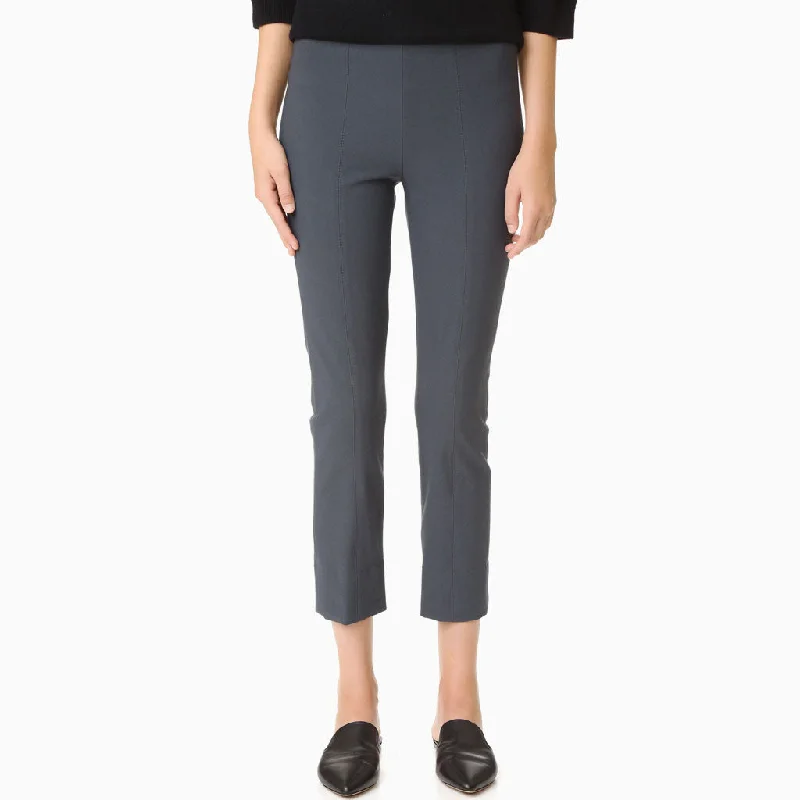 Classic Solid Mid Waist Ankle Length Slit Legging Pants - Gray Comfortable Zip-Up Leggings