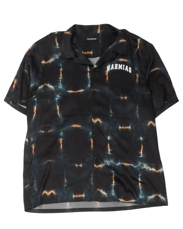 Tie Dye Silk Button Down Shirt-- Collared T-Shirt Boat Neck A-Line