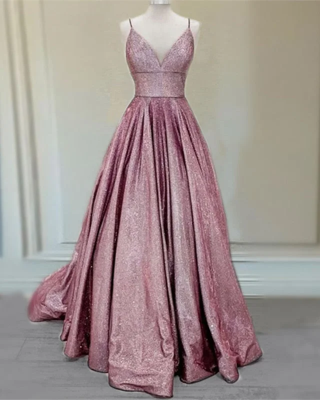 Long Prom Dresses Glitter V Neck With Pockets Tunics Polka dots