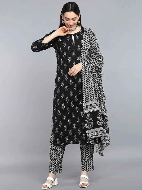Women's Pure Cotton Printed Kurta Pant Dupatta Set - Ahika Fashionable Tapered Leg Pants