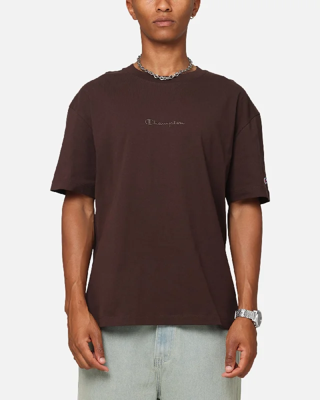 Champion Heritage New Script T-Shirt Brown-- Seamless Knitted Crochet