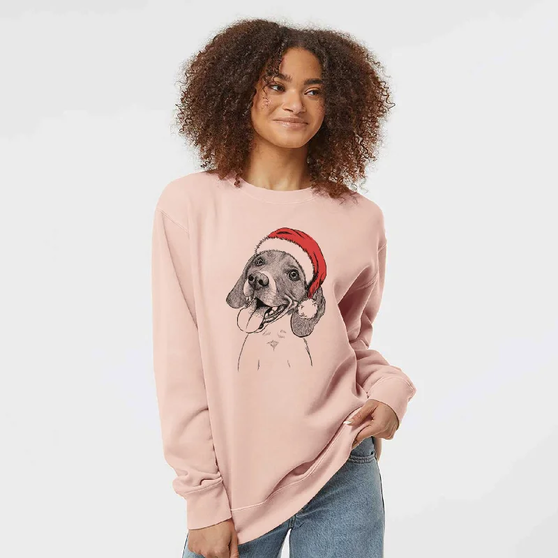 Santa Little Bandit the Beagle - Unisex Pigment Dyed Crew Sweatshirt Hoodie with Contrast Stitching Detailed Premium