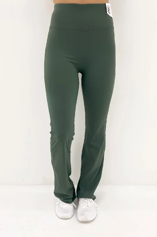 Active Flare Legging Green Elegant Printed Leggings with Pockets