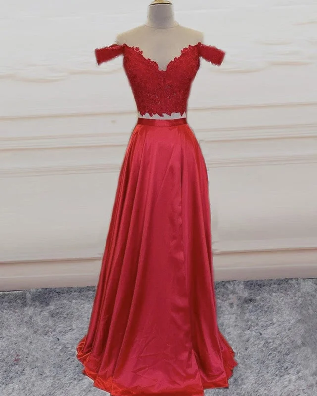 Two Piece Prom Dresses Crop Lace Top Off Shoulder Tunics Vintage classic
