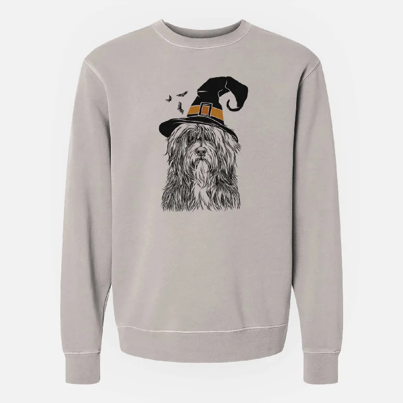 Witch Otto the Polish Lowland Sheepdog - Unisex Pigment Dyed Crew Sweatshirt Hoodie with Hidden Zipper Minimalist Clean