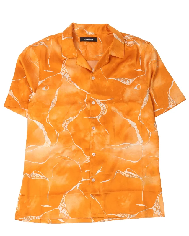 Miracle Tie Dye Silk Button Down Shirt-- Hooded Caped Shawl Collar