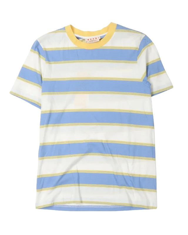 Stripe Print T-Shirt-- Front Pockets Side Pockets Patch Pockets