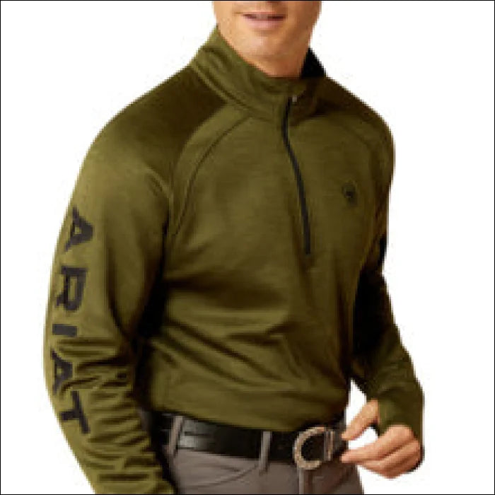 Ariat Mens Tek Team 1/2 Zip Sweatshirt - Winter Moss Hoodie with Velcro Closure Adjustable Secure