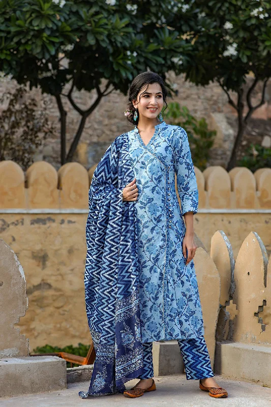 Women's Cotton Printed Kurta Pant Dupatta Set - Ahika Lightweight Jogger Pants